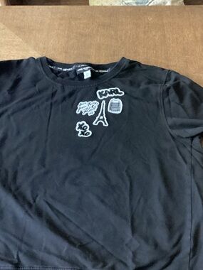 Karl Lagerfeld Black Tee with White Embroidered Patches